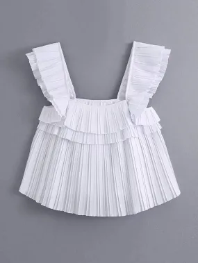 Pleated Tiered Ruffle Solid Top