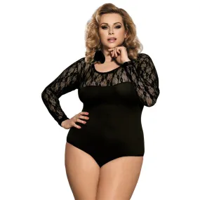 Plus size Lace Long Sleeve Bodysuit Black Overalls