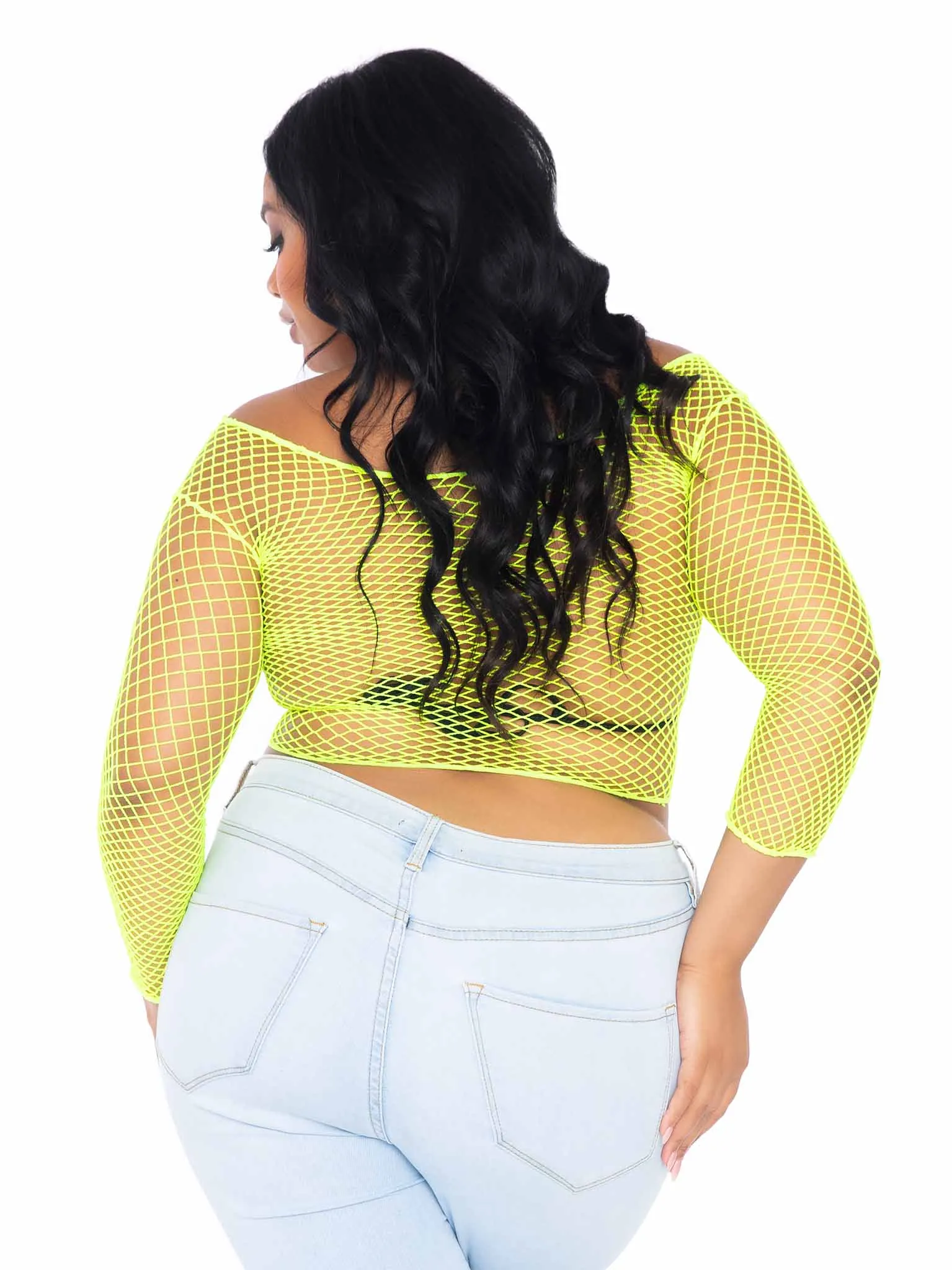 Plus Size Long-Sleeved Fishnet Shirt