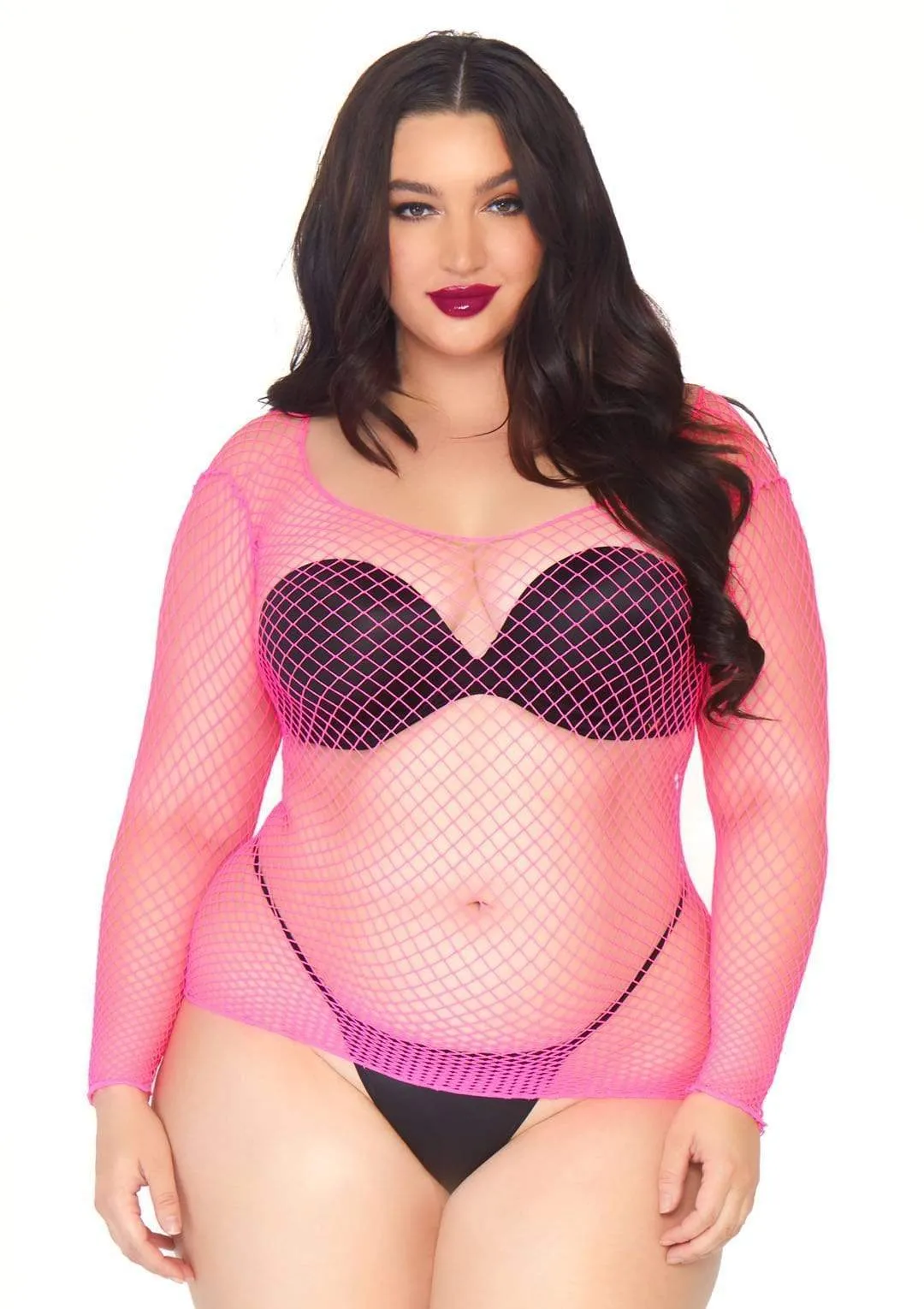 Plus Size Long-Sleeved Fishnet Shirt