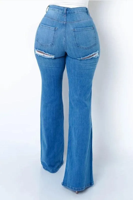 Plus Size Sexy Destroyed Bell Bottom Jeans