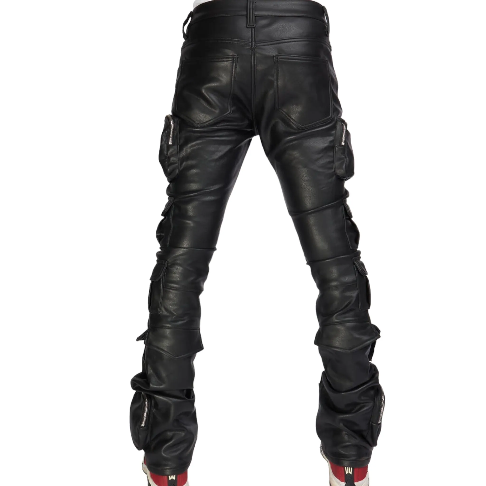 POLITICS: PU Leather Cargo Stacked Flares