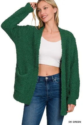 Popcorn Cardigan In Dark Green