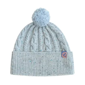 "Pom Pom" Cable Knit Wool Beanie Hat - Icy Blue