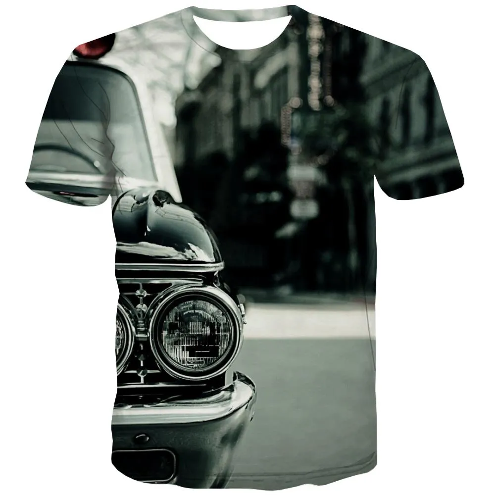 Racing Car T-shirt Men Metal Tshirt Printed City Shirt Print Gray Tshirts Cool Retro Tshirts Novelty