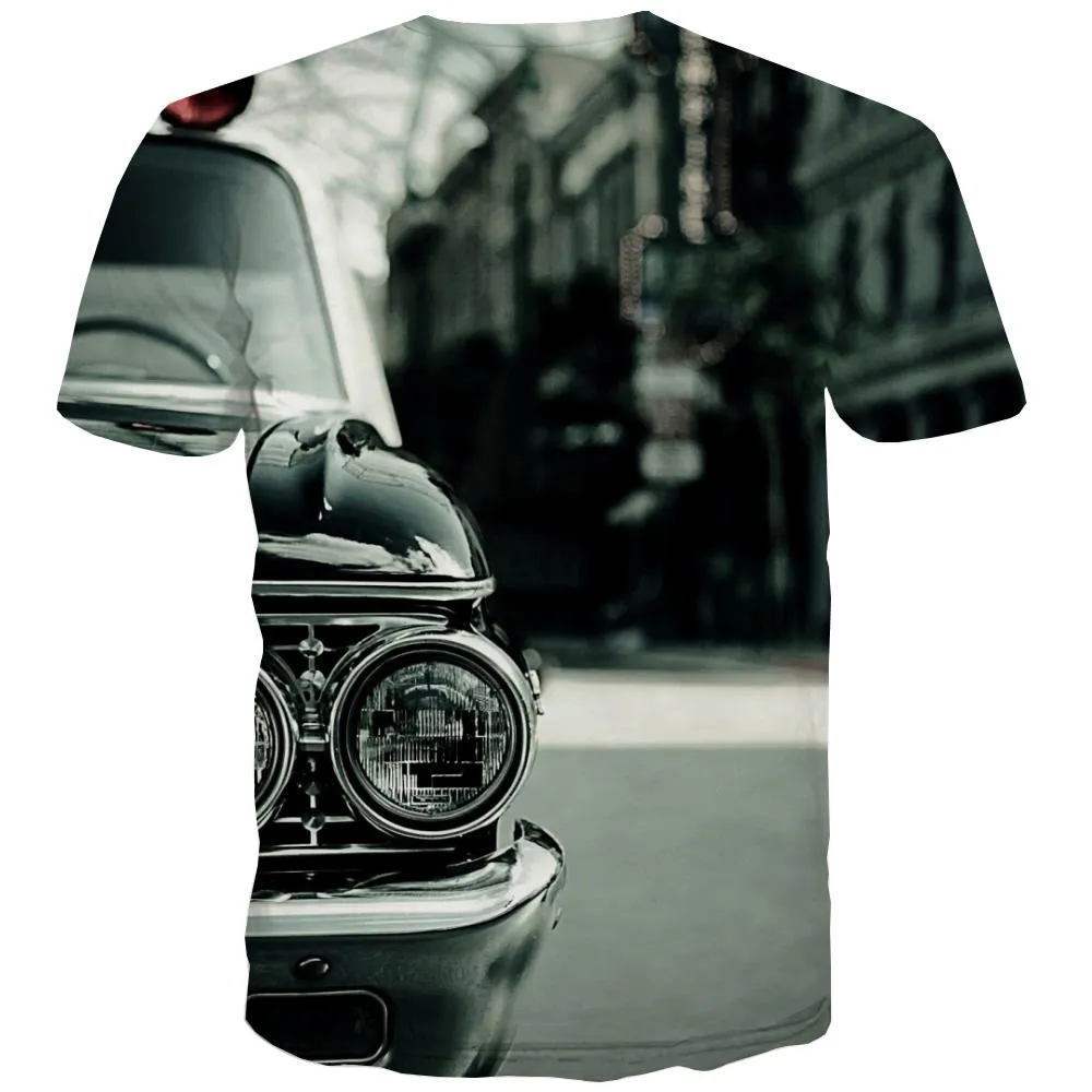 Racing Car T-shirt Men Metal Tshirt Printed City Shirt Print Gray Tshirts Cool Retro Tshirts Novelty