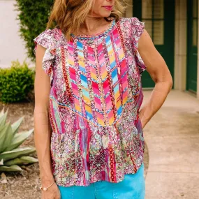 Rainbow Dreams Geometric Embroidered Multi Color Blouse