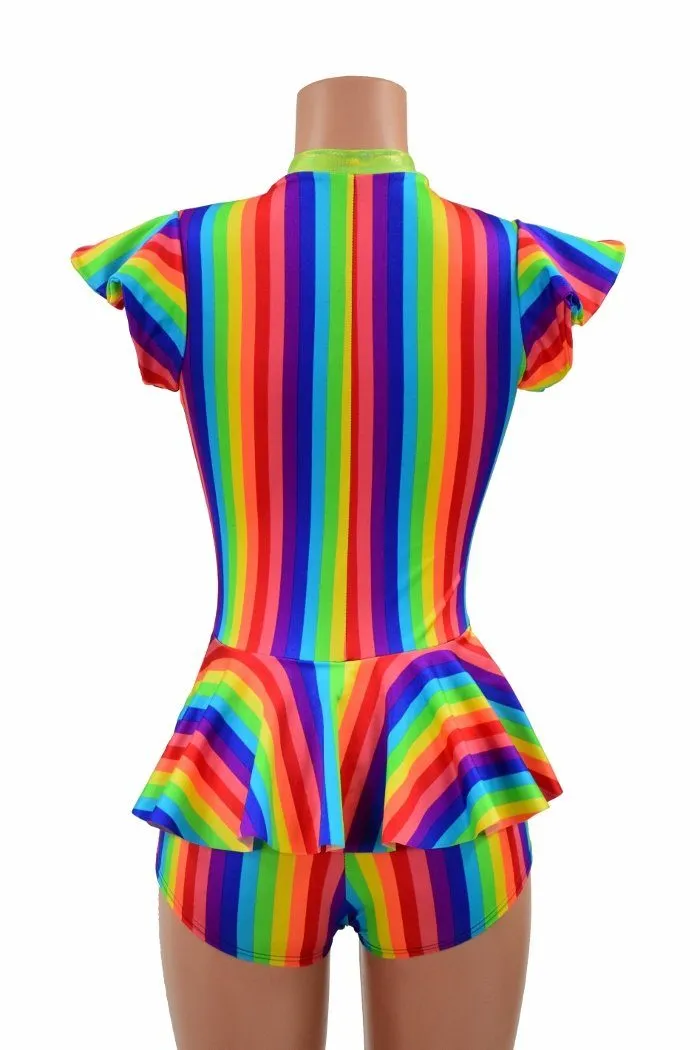 Rainbow Flip Sleeve Ruffle Rump Romper