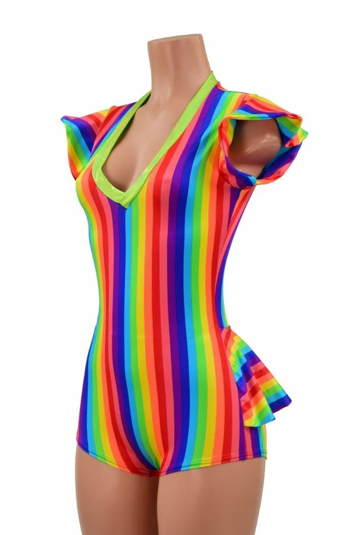 Rainbow Flip Sleeve Ruffle Rump Romper