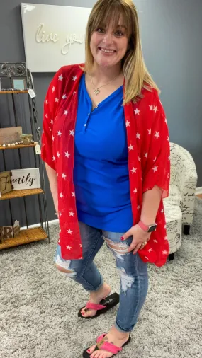 Red Big Stars Kimono