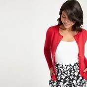 Red Crew Neck Cardigan