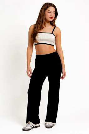 Ribbed Crop Contrast Top & Sweater Pants Set