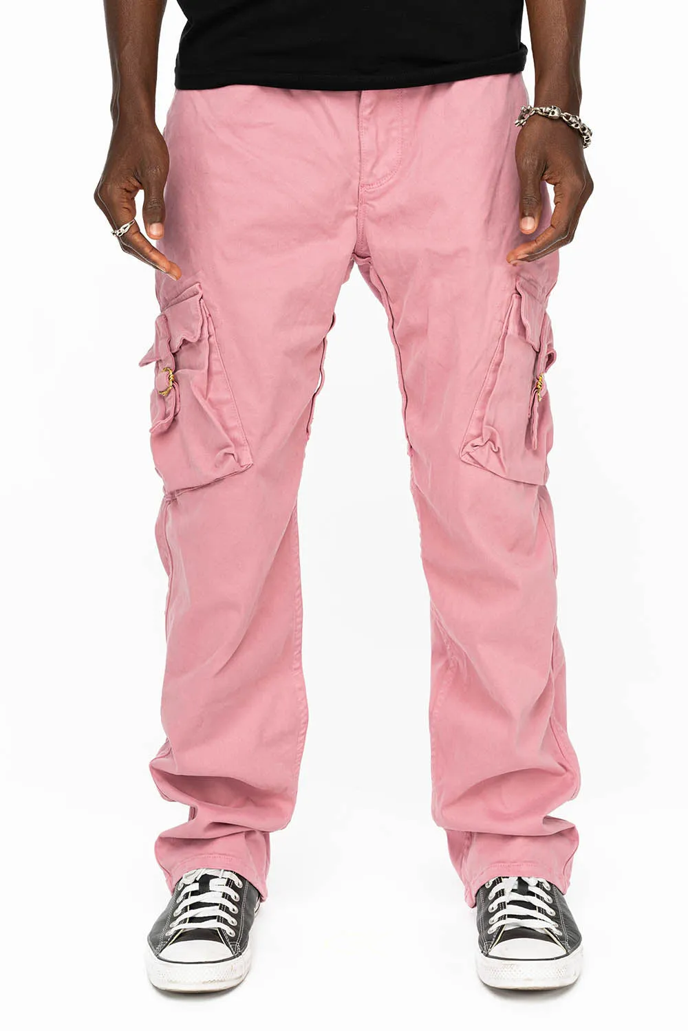 ROBINS NEW MILITARY STYLE CARGO PANTS IN PINK COLOR WASH