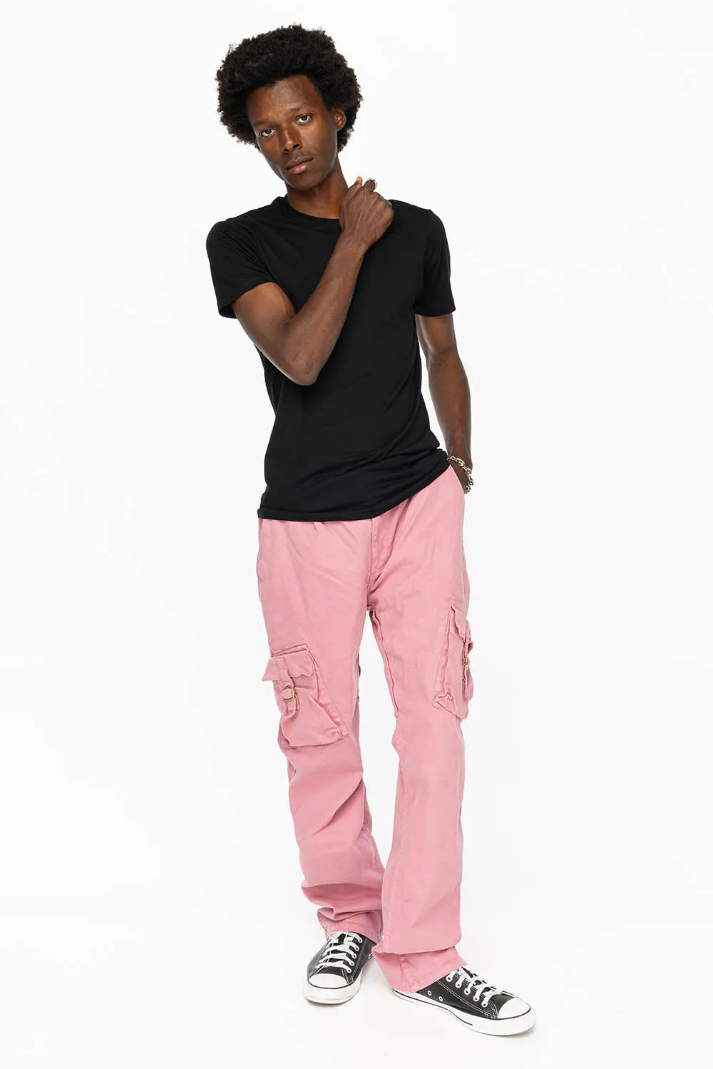 ROBINS NEW MILITARY STYLE CARGO PANTS IN PINK COLOR WASH