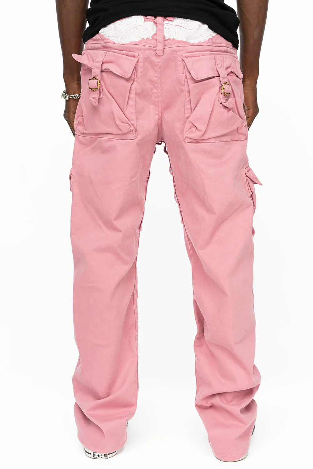 ROBINS NEW MILITARY STYLE CARGO PANTS IN PINK COLOR WASH