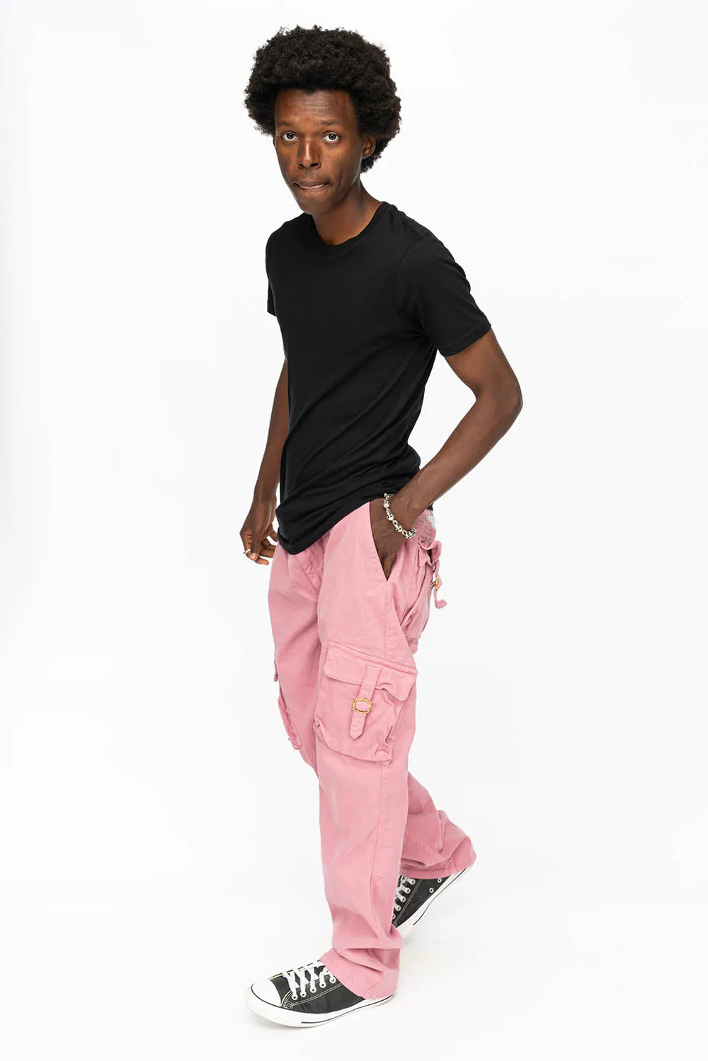 ROBINS NEW MILITARY STYLE CARGO PANTS IN PINK COLOR WASH