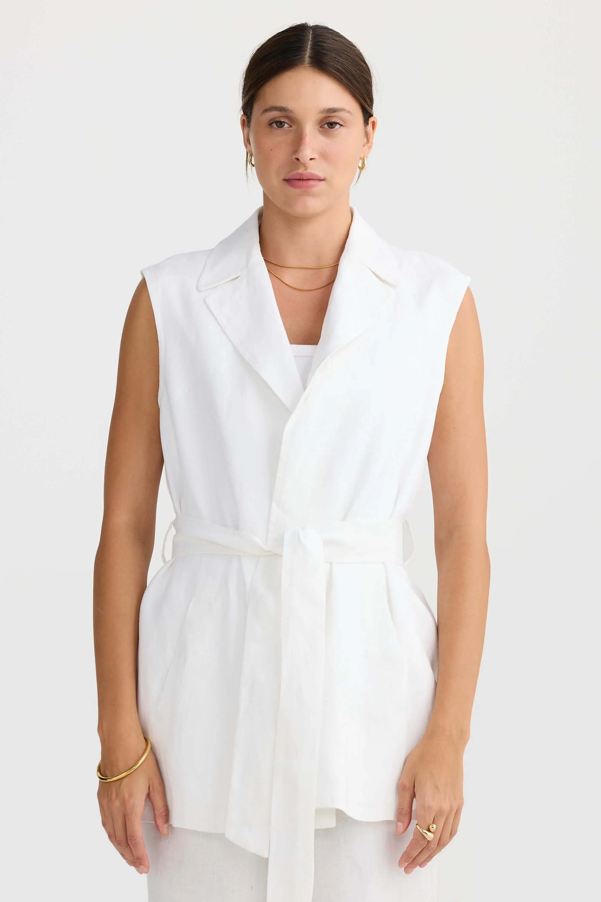 Savannah Oversized Linen Vest White