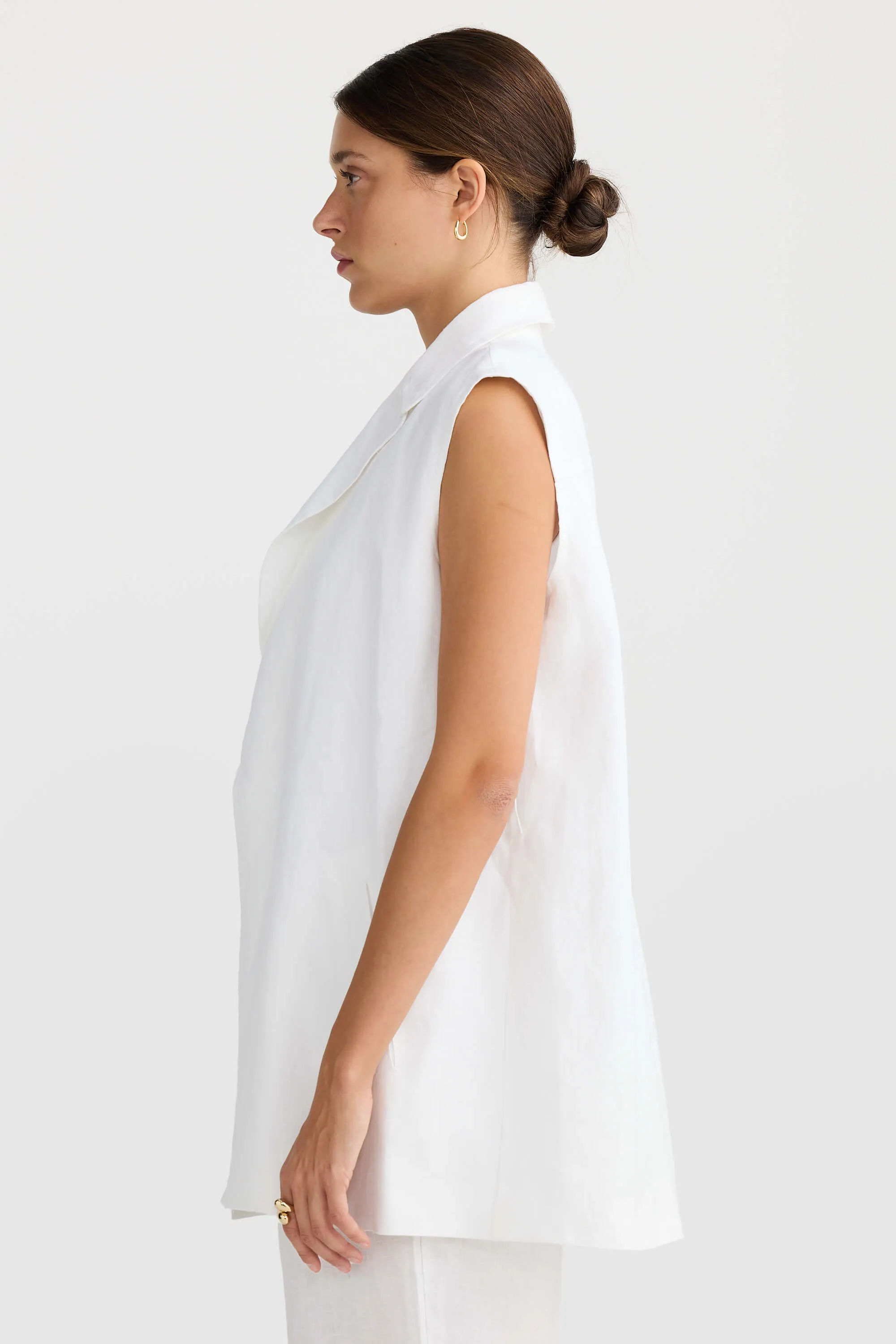 Savannah Oversized Linen Vest White