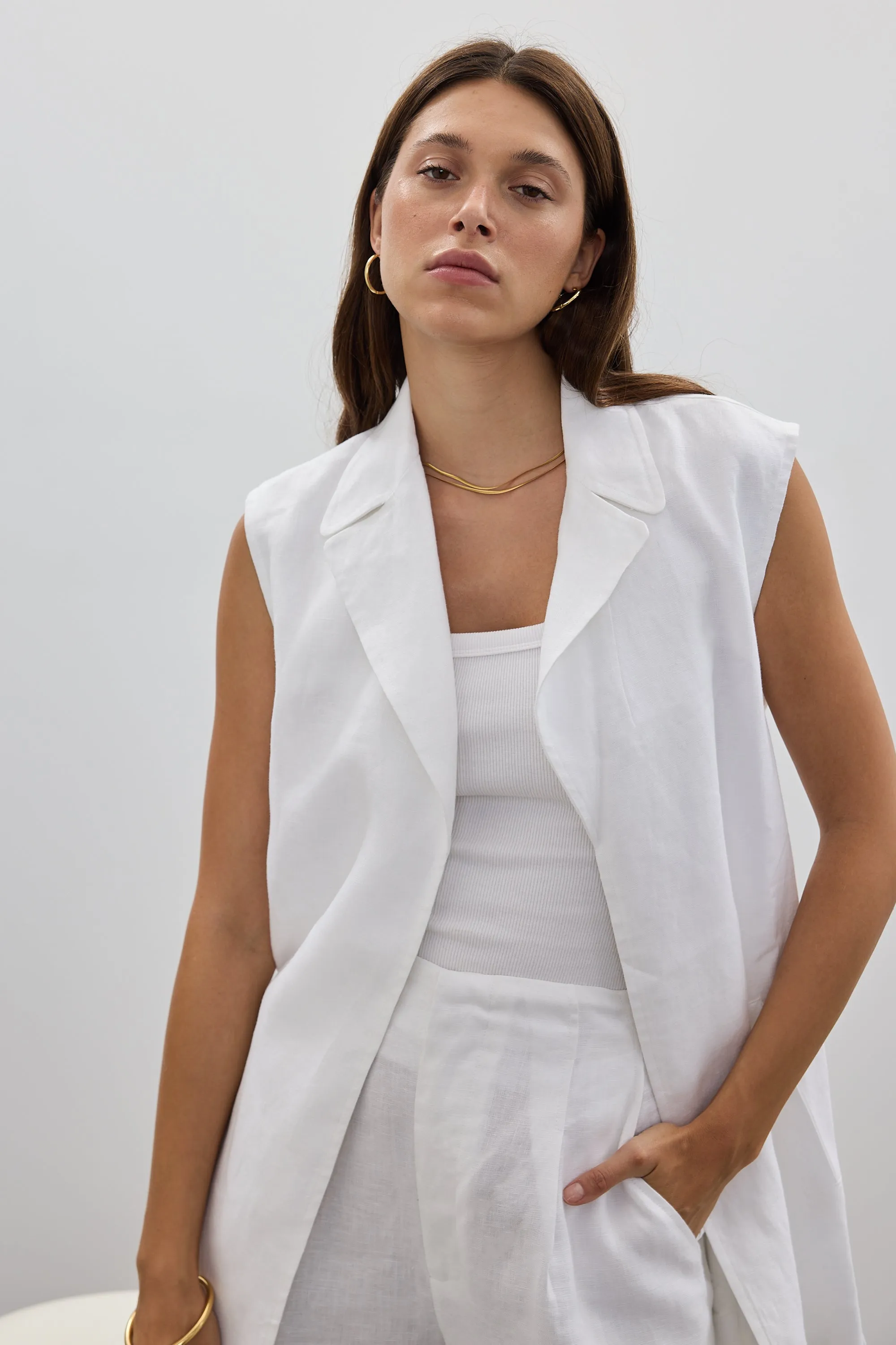 Savannah Oversized Linen Vest White