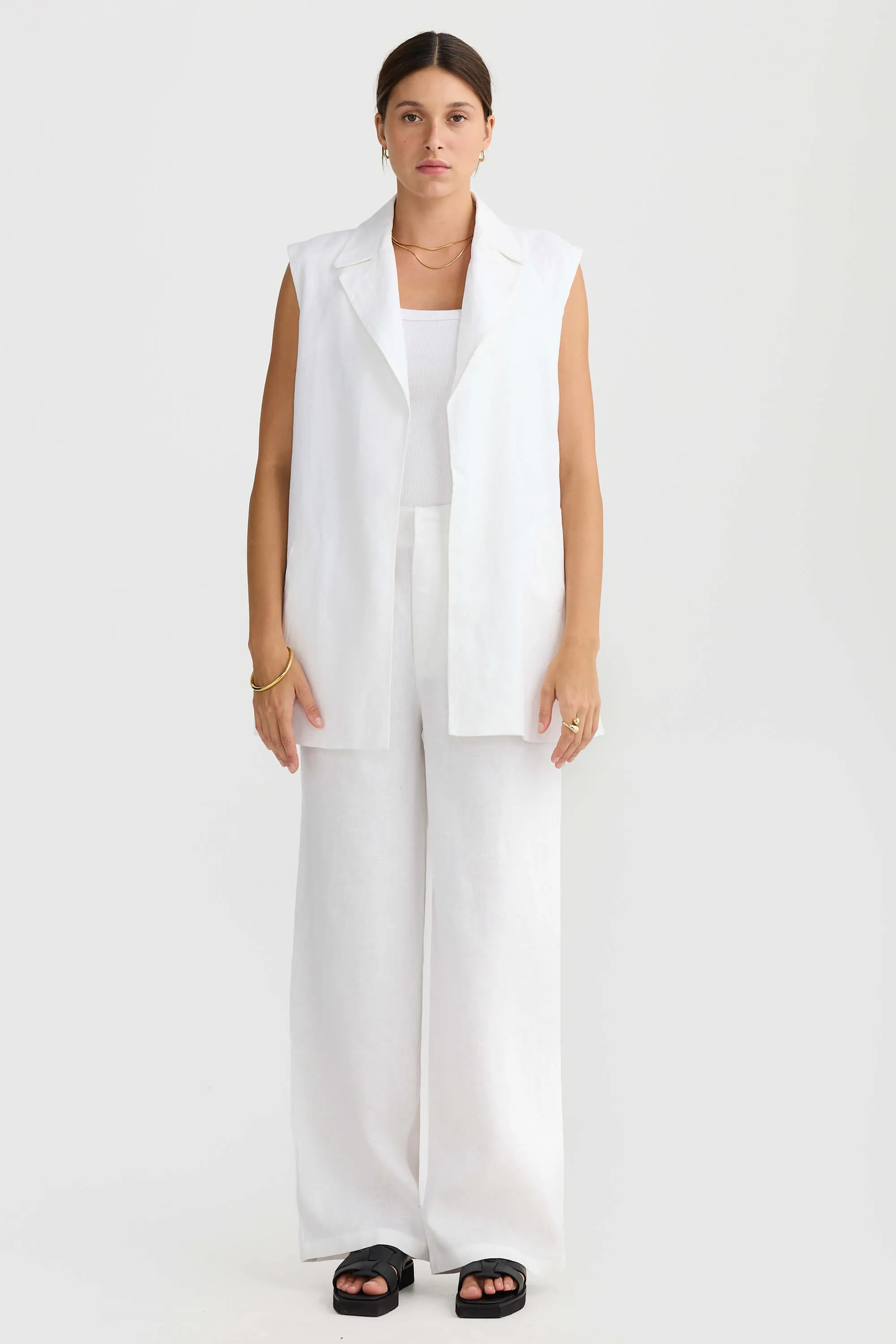 Savannah Oversized Linen Vest White