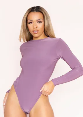 Selena Purple Long Sleeve Double Thickness Crew Neck Slinky Bodysuit