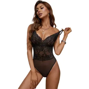 Sensuous Lace Sleeveless Bodysuit in Black