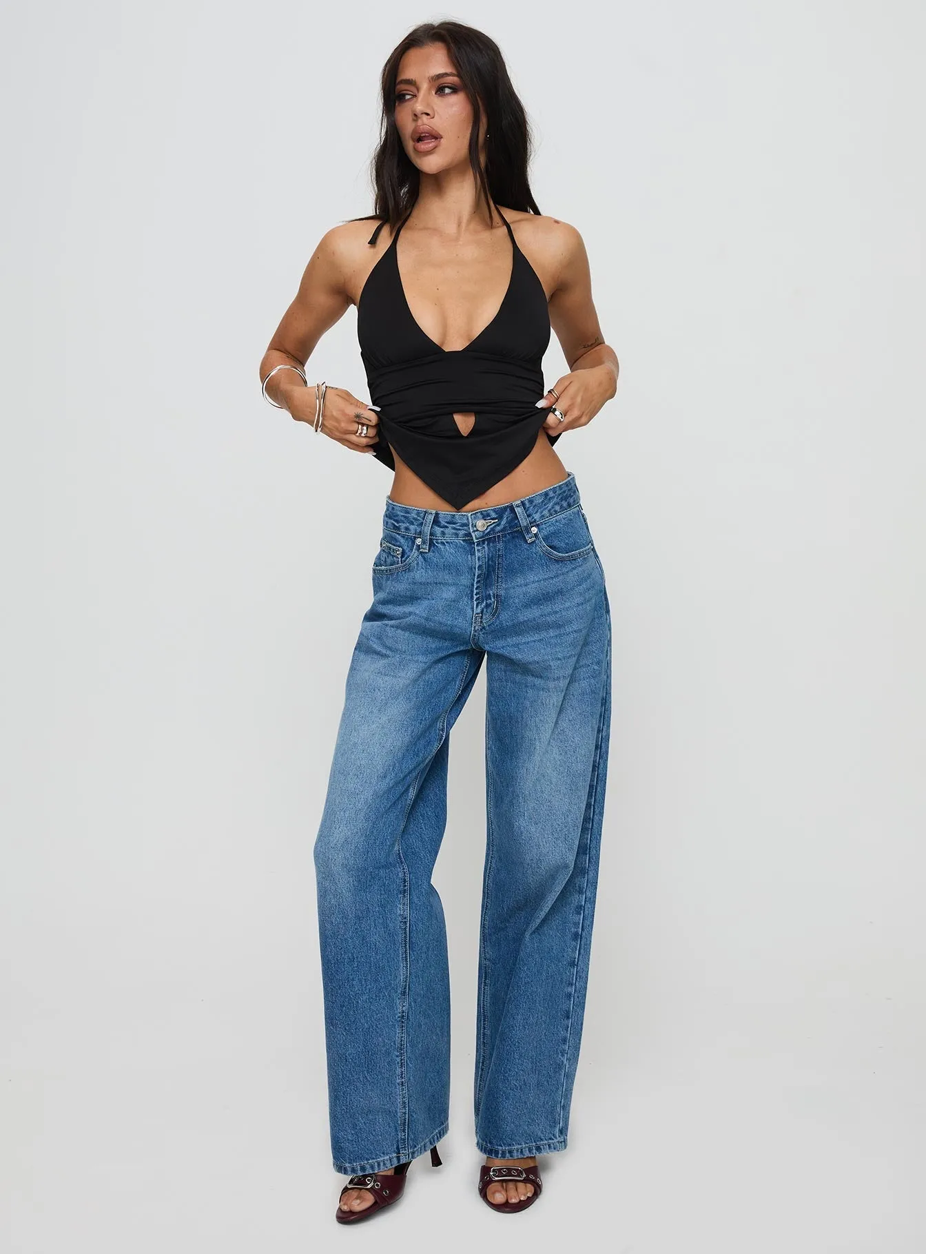 Serenitia Mid Rise Relaxed Jeans Mid Blue Wash