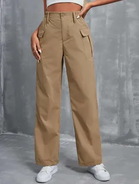 Side Pocket High Waist Flap Cargo Pants