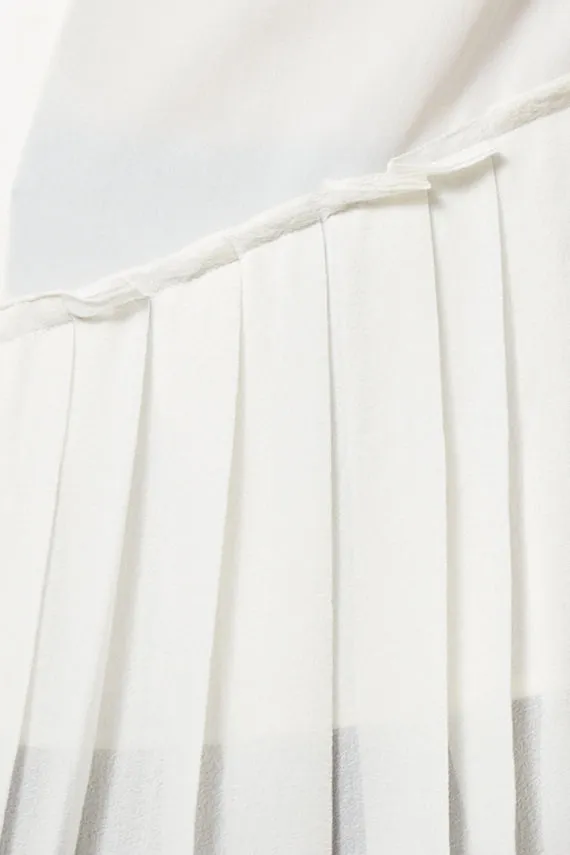 SKY white - silk asymmetrical pleated blouse