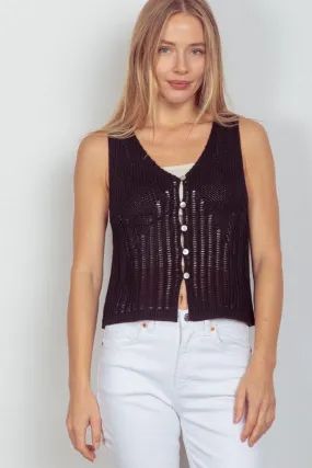 Sleeveless V-neck Crochet Vest