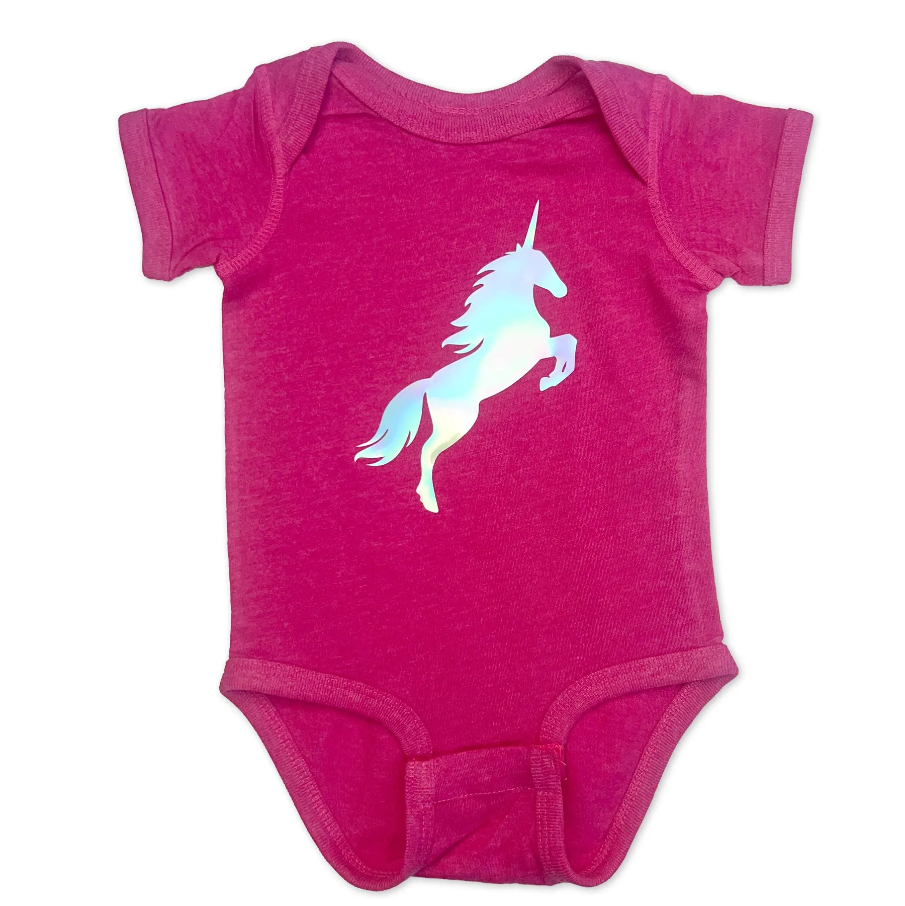 Solo Baby Shiny Holographic Unicorn Hot Pink Bodysuit