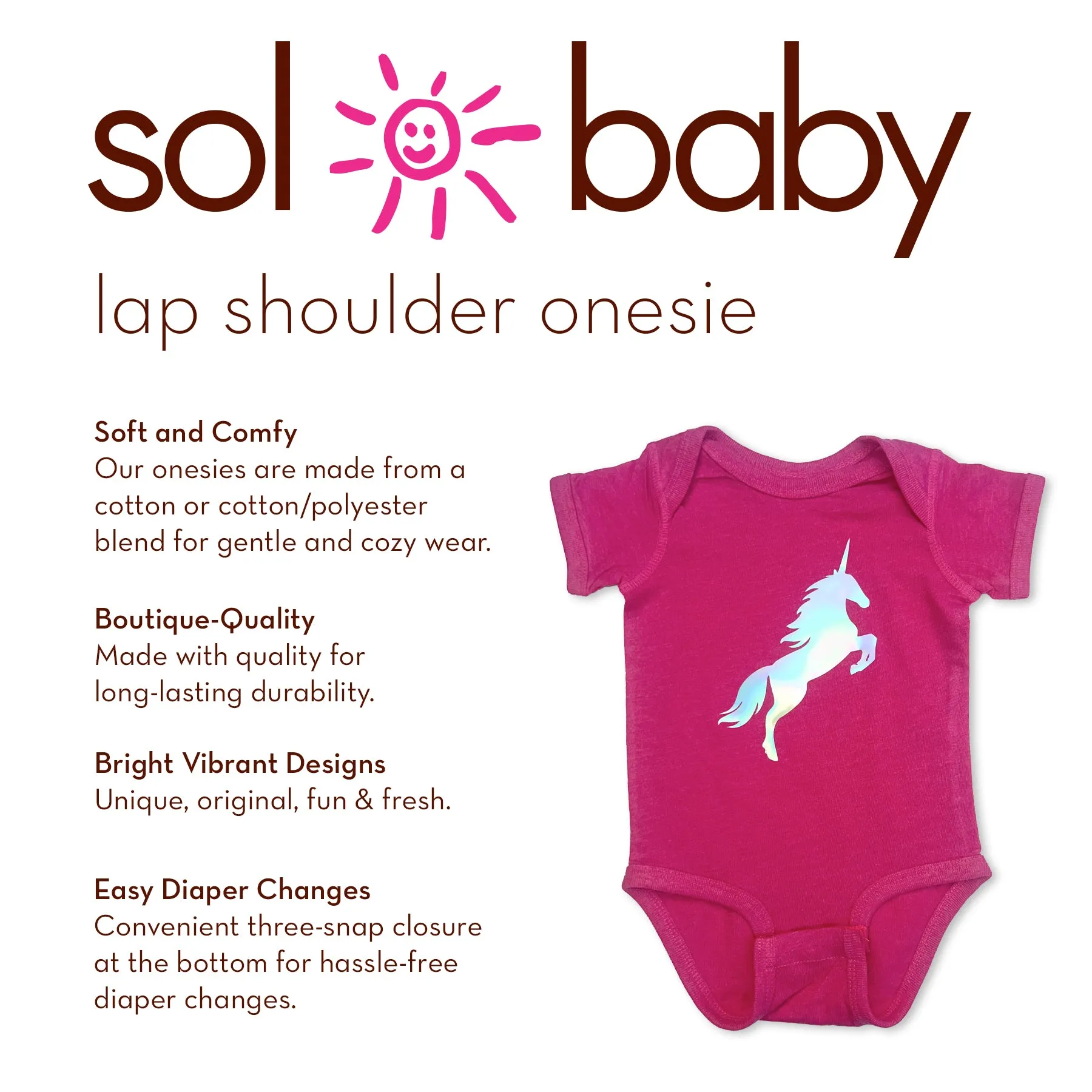 Solo Baby Shiny Holographic Unicorn Hot Pink Bodysuit