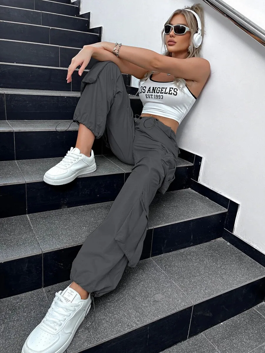 Street Vibes Flap Pockets Drawstring Cargo Pants