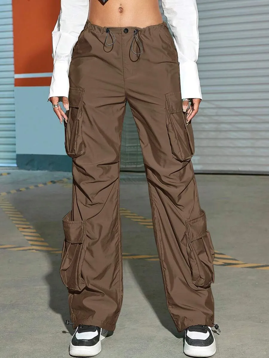 Street Vibes Flap Pockets Drawstring Cargo Pants