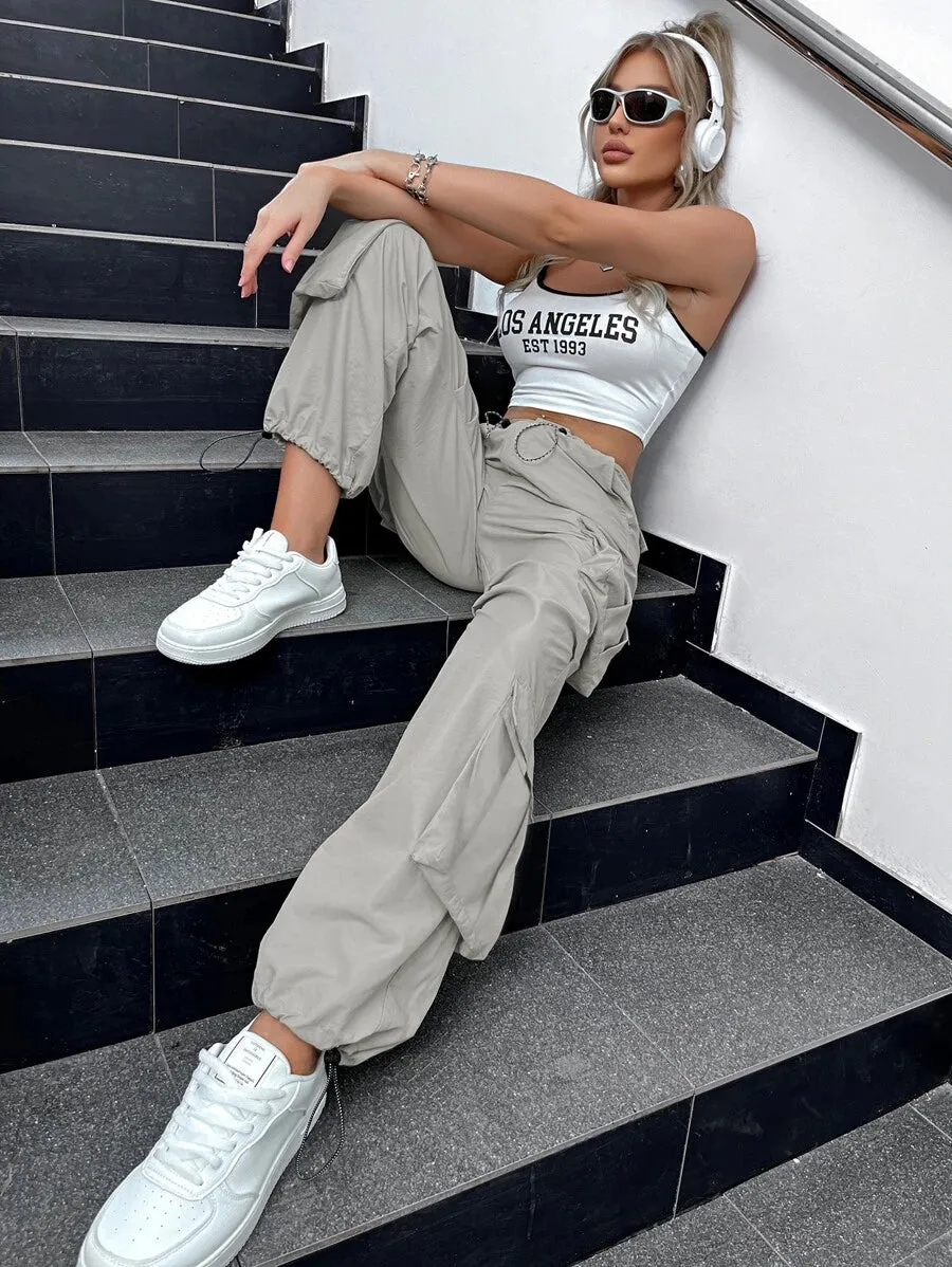 Street Vibes Flap Pockets Drawstring Cargo Pants