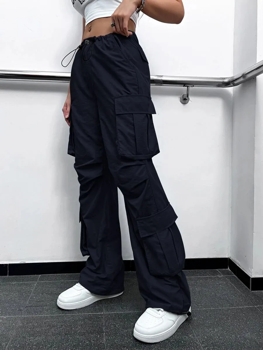 Street Vibes Flap Pockets Drawstring Cargo Pants