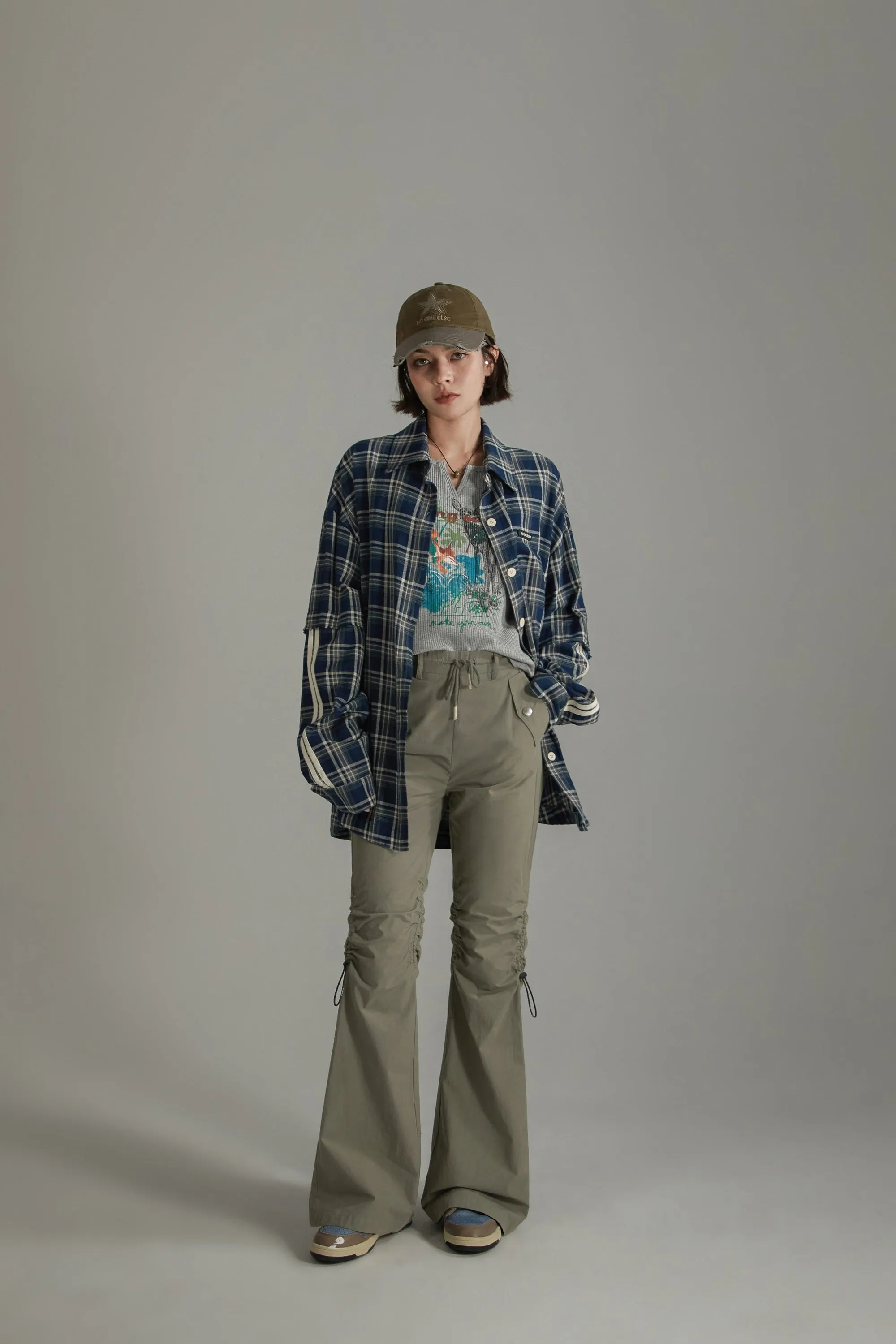 String Shirring Bootcut Cargo Style Pants