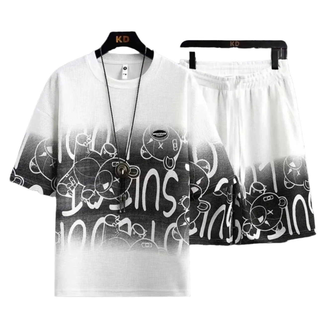 Summer Men's 3D Letters Streetwear Creative Pattern 2 Pieces Outfits Set