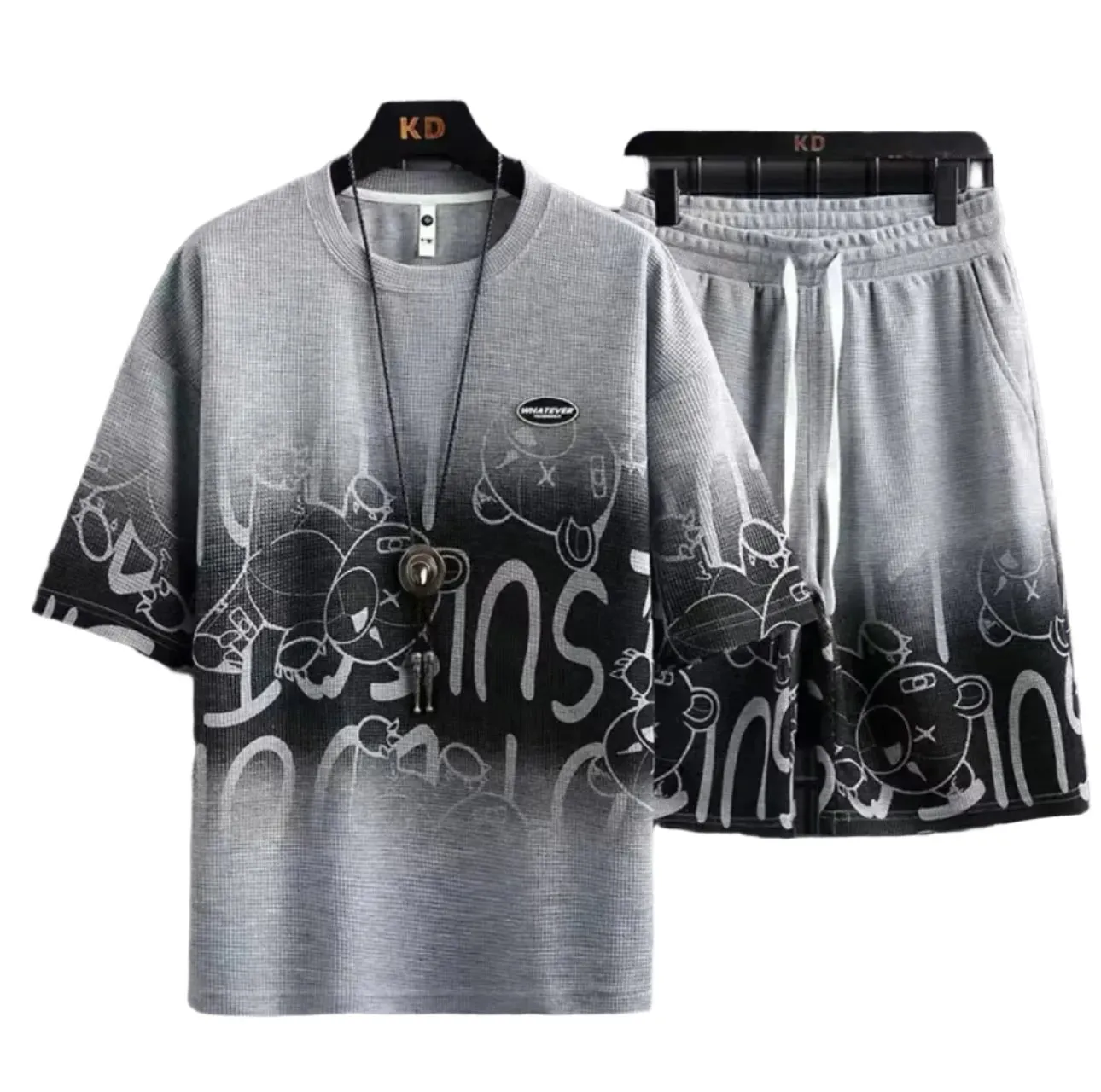 Summer Men's 3D Letters Streetwear Creative Pattern 2 Pieces Outfits Set