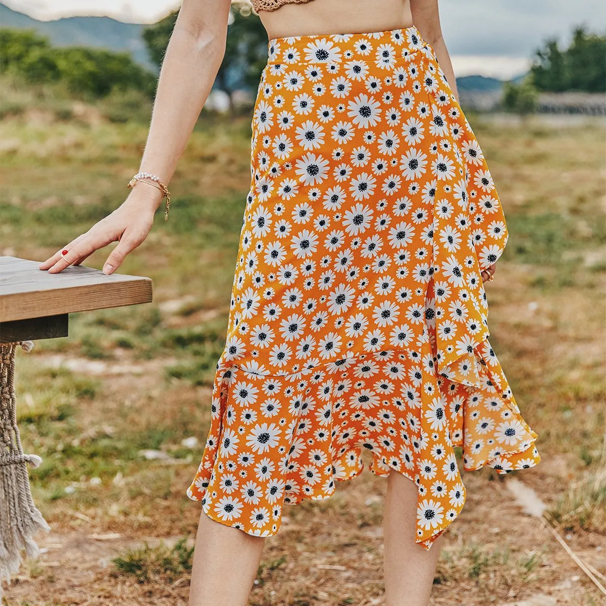 Summer Small Daisy Slim A-line Skirt Printed Trend Skirt