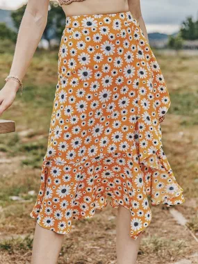 Summer Small Daisy Slim A-line Skirt Printed Trend Skirt