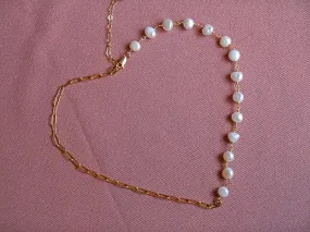 Susan Rifkin Pearl   Gold Paperclip Chain Necklace