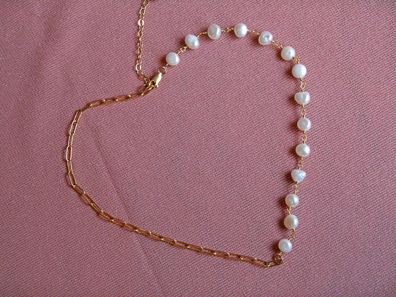 Susan Rifkin Pearl   Gold Paperclip Chain Necklace