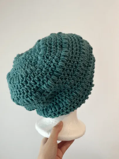 Teal green mix crochet Slouchy Beanie | Chrochet Beret | Slouchy Hat in green | Knit beanie in teal | cozy winter beret hat