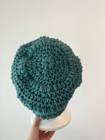 Teal green mix crochet Slouchy Beanie | Chrochet Beret | Slouchy Hat in green | Knit beanie in teal | cozy winter beret hat