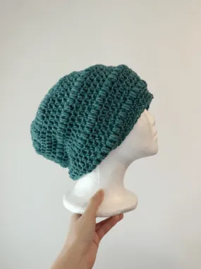 Teal green mix crochet Slouchy Beanie | Chrochet Beret | Slouchy Hat in green | Knit beanie in teal | cozy winter beret hat