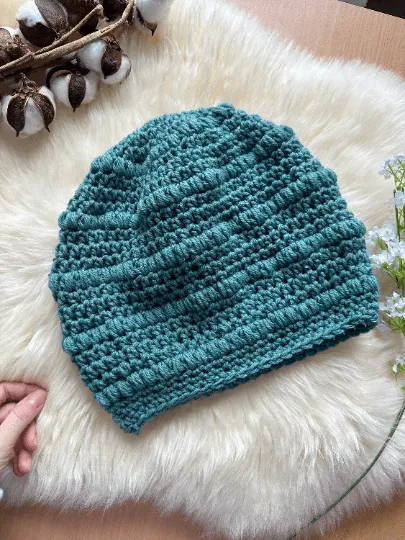 Teal green mix crochet Slouchy Beanie | Chrochet Beret | Slouchy Hat in green | Knit beanie in teal | cozy winter beret hat