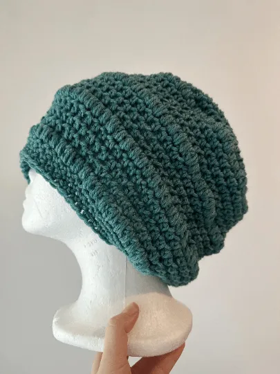 Teal green mix crochet Slouchy Beanie | Chrochet Beret | Slouchy Hat in green | Knit beanie in teal | cozy winter beret hat