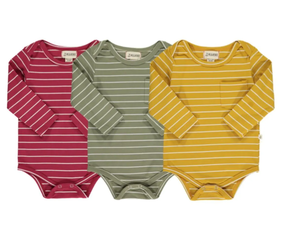 TELLICO Triple Pack Onsies and Tees - Burgundy/Sage/Gold Wide Stripe