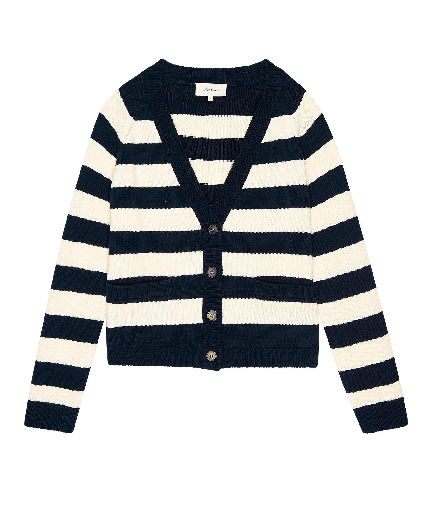 The Varsity Cardigan. -- Navy Range Stripe